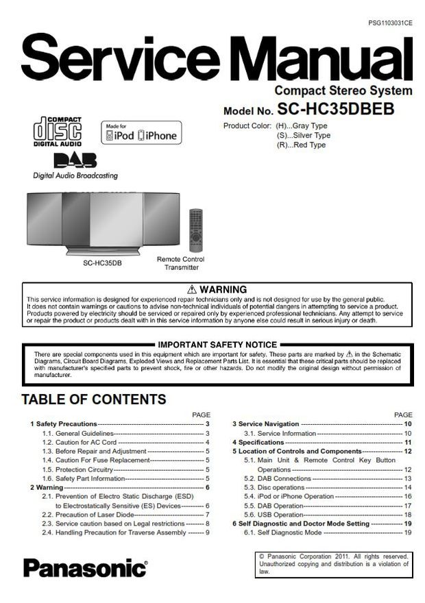 Panasonic SC HC35DB Stereo System Service Manual &amp; Repair Guide