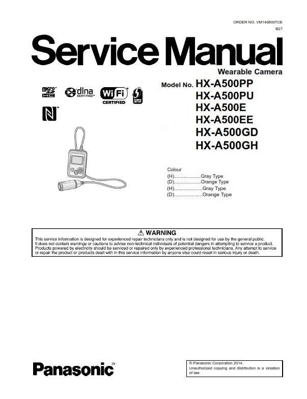 Panasonic HX A500 active camcorder service manual and