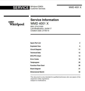 Whirlpool WMD 4001 X 4-Door Refrigerator Service Manual
