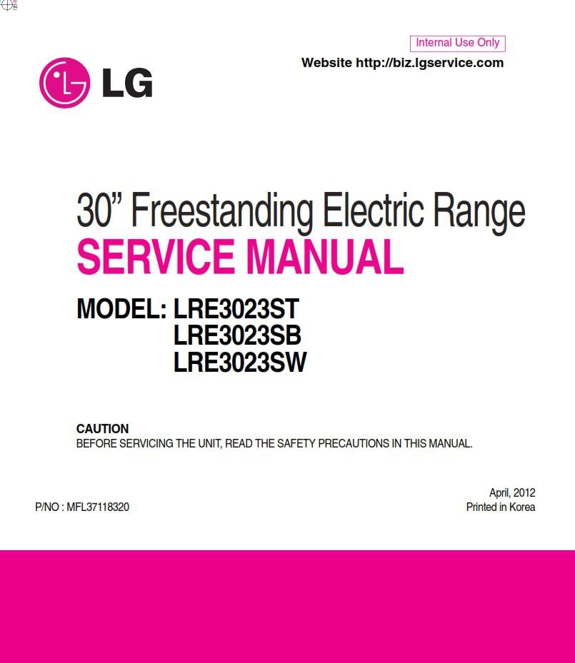 LG LRE3023ST LRE3023SB LRE3023SW Electric Range Servic