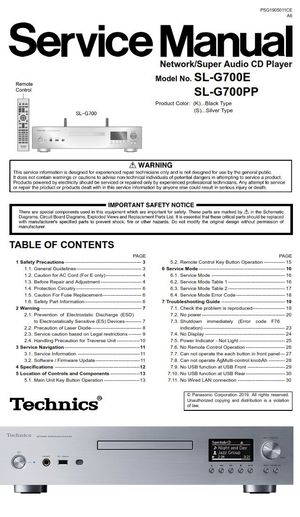 Technics SL-G700 Super Audio CD Player Service Manual and Repair Guide