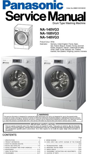 ​Panasonic NA 140VG3 148VG3 168VG3 Washing Machine Service Manual