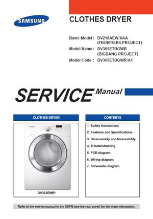 Samsung DV365ETBGWR Dryer Service Manual &amp; Repair Guide