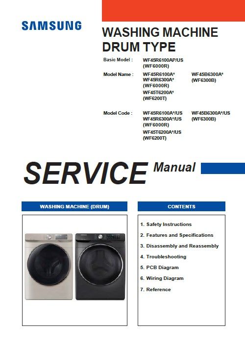 Samsung WF45R6100AP WF45R6100AC WF45R6100AQ Washer Service Manual and