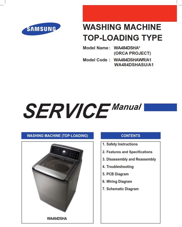 Samsung WA484DSHASU WA484DSHAWR Washer Service Manual and Repair Guide