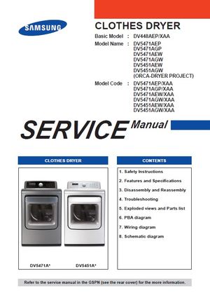 Samsung DV5471AEP DV5471AEW Dryer Service Manual Repair Guide