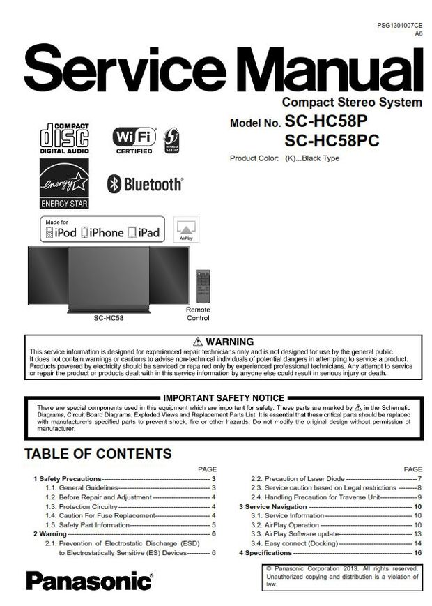 Panasonic SC HC58 HC58P HC58PC Service Manual &amp; Repair Guide