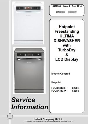 Hotpoint FDUD43133P FDUD43133X Dishwasher Service Manual &amp; Technicians Guide