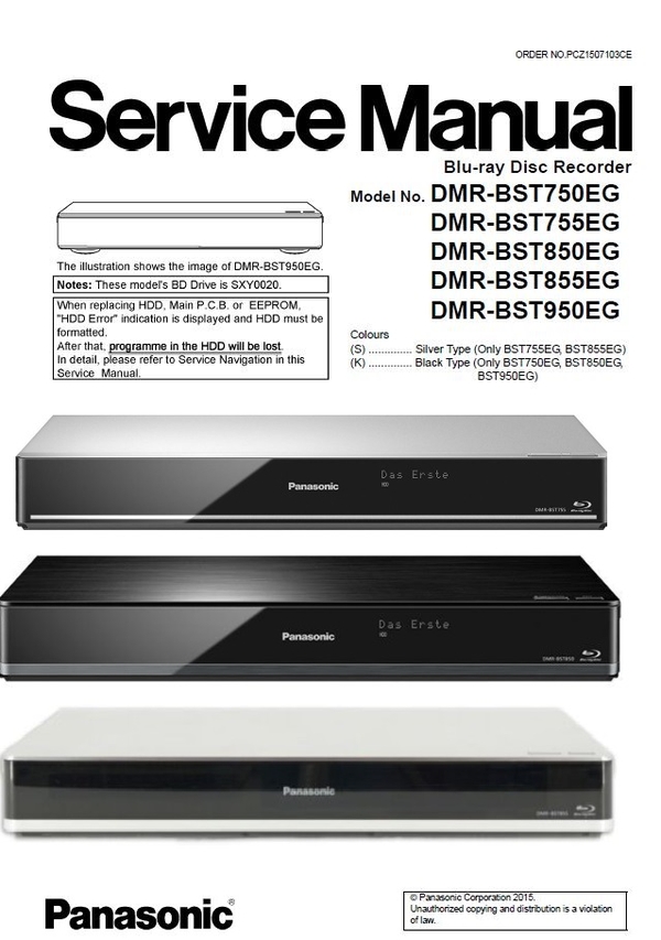 Bedienungsanleitung Panasonic Blu Ray Disc Recorder Dmr Bst721 Panasonic DMR BST750 BST755 BST850 BST855 BST900 Servi
