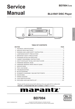 Marantz BD7004 Blu Ray Player Service Repair Manual 