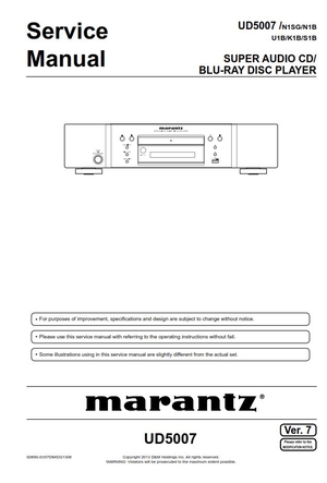 Marantz UD5007 Blu Ray Player Service Repair Manual 