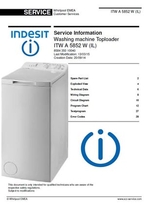 Indesit ITW A 5852 W (IL) Washing Machine Service Manual