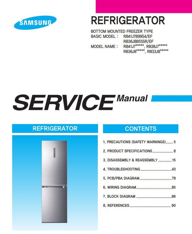 Samsung RB38J7635SA RB38J7635SA RB38J7535SR RB33J8035SR Refrigerator Service Manual
