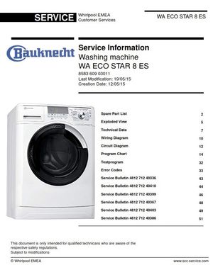 Bauknecht WA ECO STAR 8 ES Washing Machine Service Manual