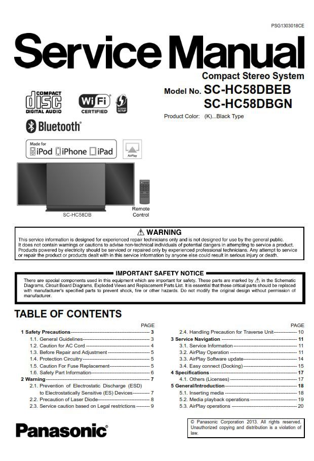 Panasonic SC HC58DB Stereo System Service Manual &amp; Repair Guide
