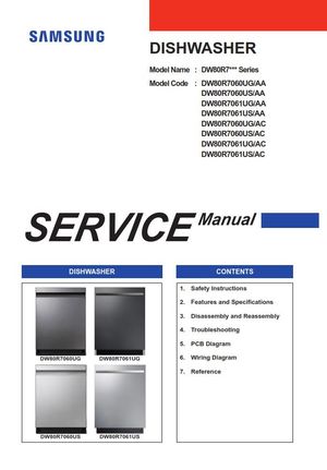 Samsung DW80R7060 DW80R7061 Dishwasher Service Manual and Repair Guide