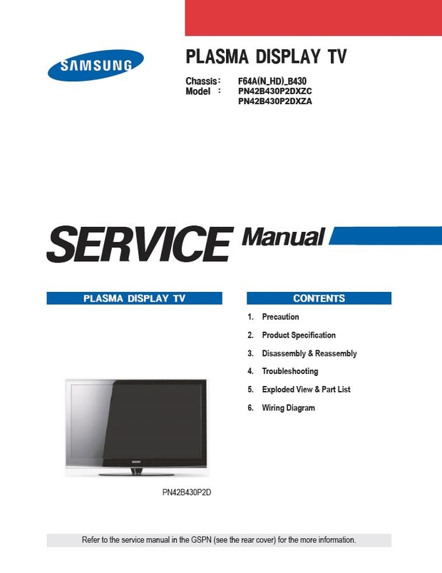 Samsung PN42B430 PN42B430P2D Plasma TV Service Manual