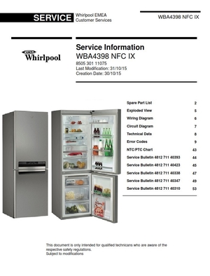 Whirlpool WBA 4398 NFC IX refrigerator Service Manual