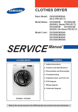 Samsung DV350AEW DV350AGW Dryer Service Manual