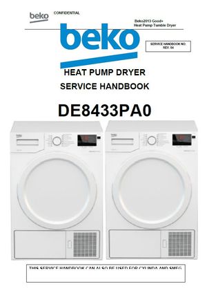 Beko DE8433PA0 Heat Pump Dryer Service Manual &amp; Repair Guide