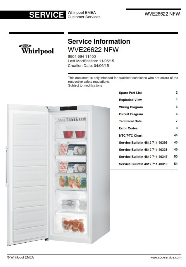 Whirlpool WVE26622 NFW Freezer Service Manual Technici