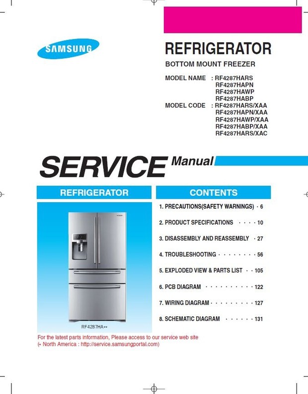 Samsung RF4287HARS RF4287HABP RF4287HAWP RF4287HAPN Refrigerator Service Manual