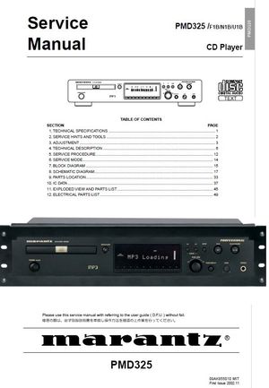 Marantz PMD325 CD Player Service Manual and Repair Guide