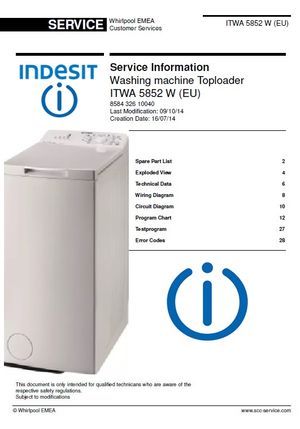 Indesit ITWA 5852 W (EU Washing Machine Service Manual