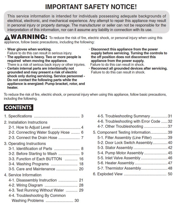 LG WT5680H WT5680HWA WT5680HVA Washer Service Manual and Repair Guide