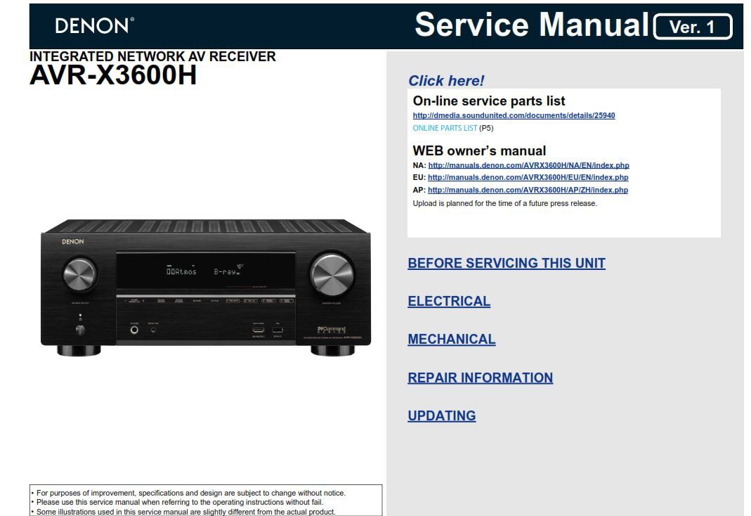 Denon AVR-X3600H Integrated Network online AV Receiver Parts Only