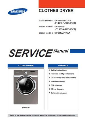 Samsung DV431AGP DV448AEP DV431AGW Dryer Service Manual Repair Guide