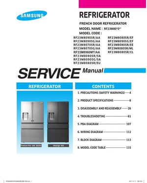 Samsung RF23M8090SR RF23M8090SG RF23M8070SR RF23M8070SG RF23M8080SR Service Manual