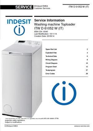 Indesit ITW D 61052 W (IT) Washing Machine Service Manual