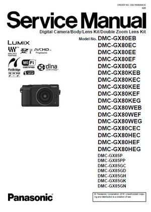 Panasonic Lumix DMC GX80 GX85 Digital Camera Service Manual