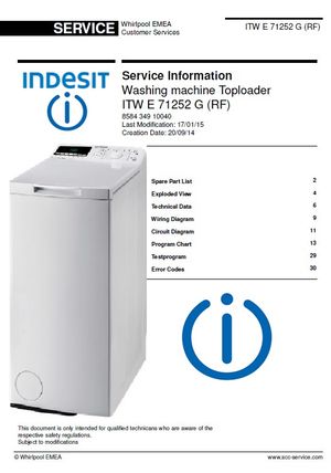 Indesit ITW E 71252 G (RF) Washing Machine Service Manual