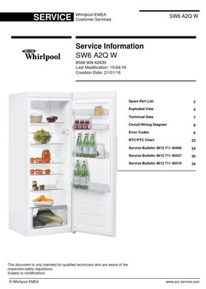 Whirlpool SW6 A2Q W refrigerator Service Manual