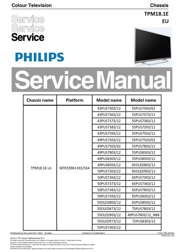 Philips 55PUS7363 50PUS7383 50PUS7363 43PUS7363 4K UHD
