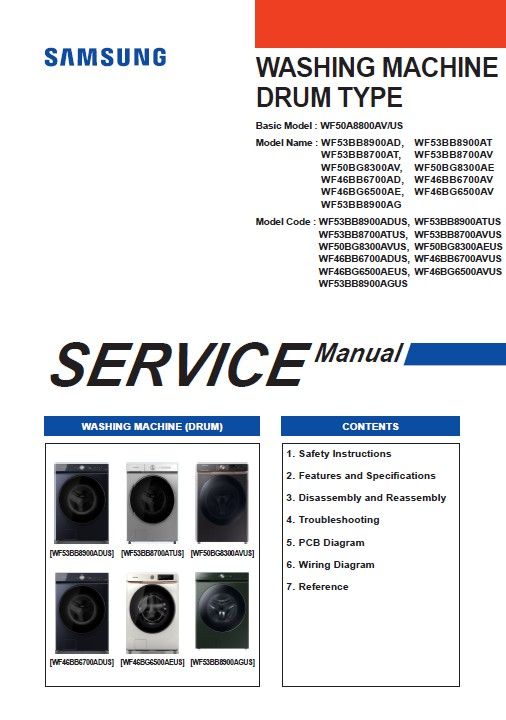 Samsung WF46BB6700ADUS WF46BB6700AVUS Washer Service Manual and Repair ...