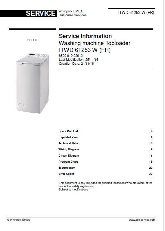 Indesit ITWD 61253 W (FR) Washing Machine Service Manual