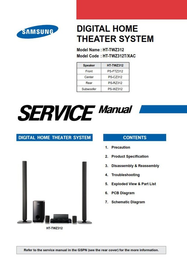 Samsung HT-TWZ312 + TWZ312T Service Manual &amp; Repair Guide