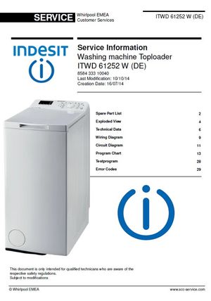 Indesit ITWD 61252 W (DE) Washing Machine Service Manual