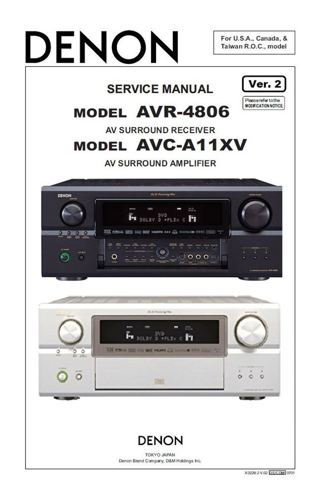 Denon AVR 4806 + AVC A11XV AV Receiver and Amplifier Service Manual