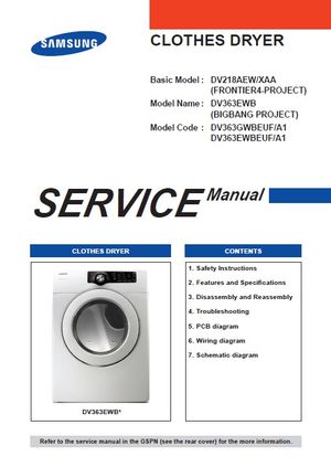 Samsung DV363EWBEUF DV363GWBEUF Dryer Service Manual