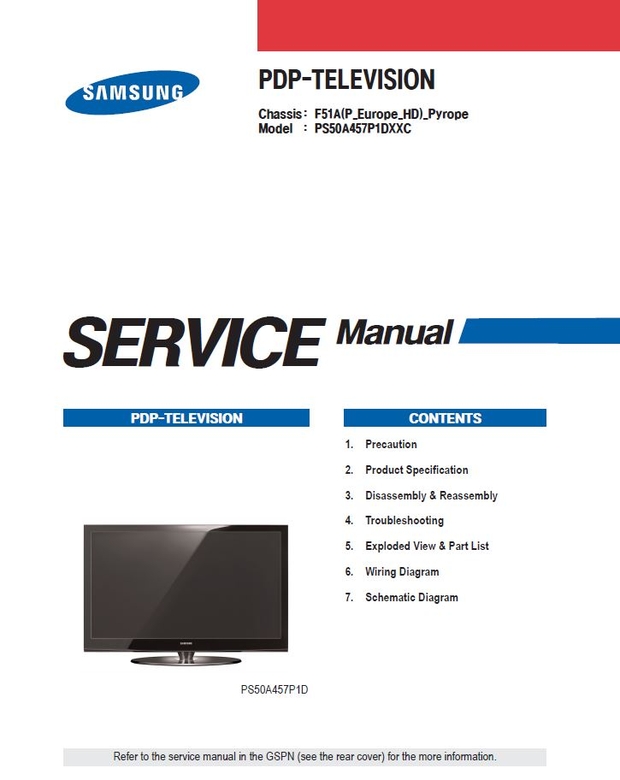Samsung PS50A457P1D PS50A457P1DXXC Plasma TV Service Manual