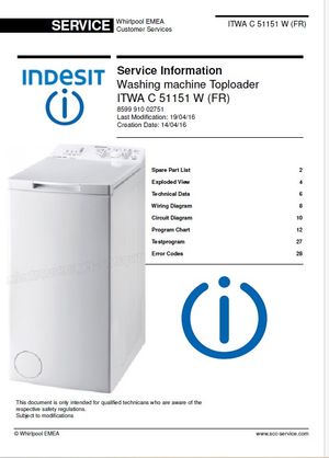 Indesit ITWA C 51151 W (FR) Washing Machine Service Manual