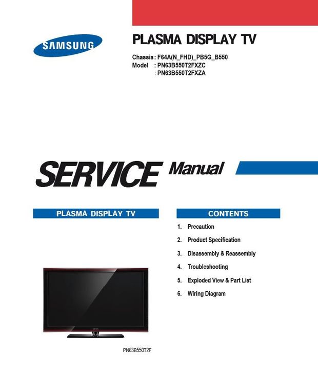 Samsung PN63B550 PN63B550T2F Plasma HDTV Service Manual