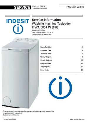 Indesit ITWA 5851 W (FR) Washing Machine Service Manual