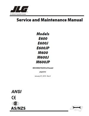 JLG E600 E600J E600JP M600 M600J M600JP Electric Boom Lift Service Manual