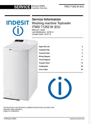Indesit ITWD 71252 W (EU) Washing Machine Service Manual