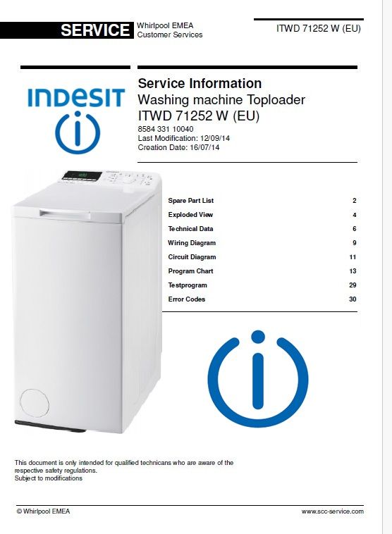 Indesit ITWD 71252 W (EU) Washing Machine Service Manual